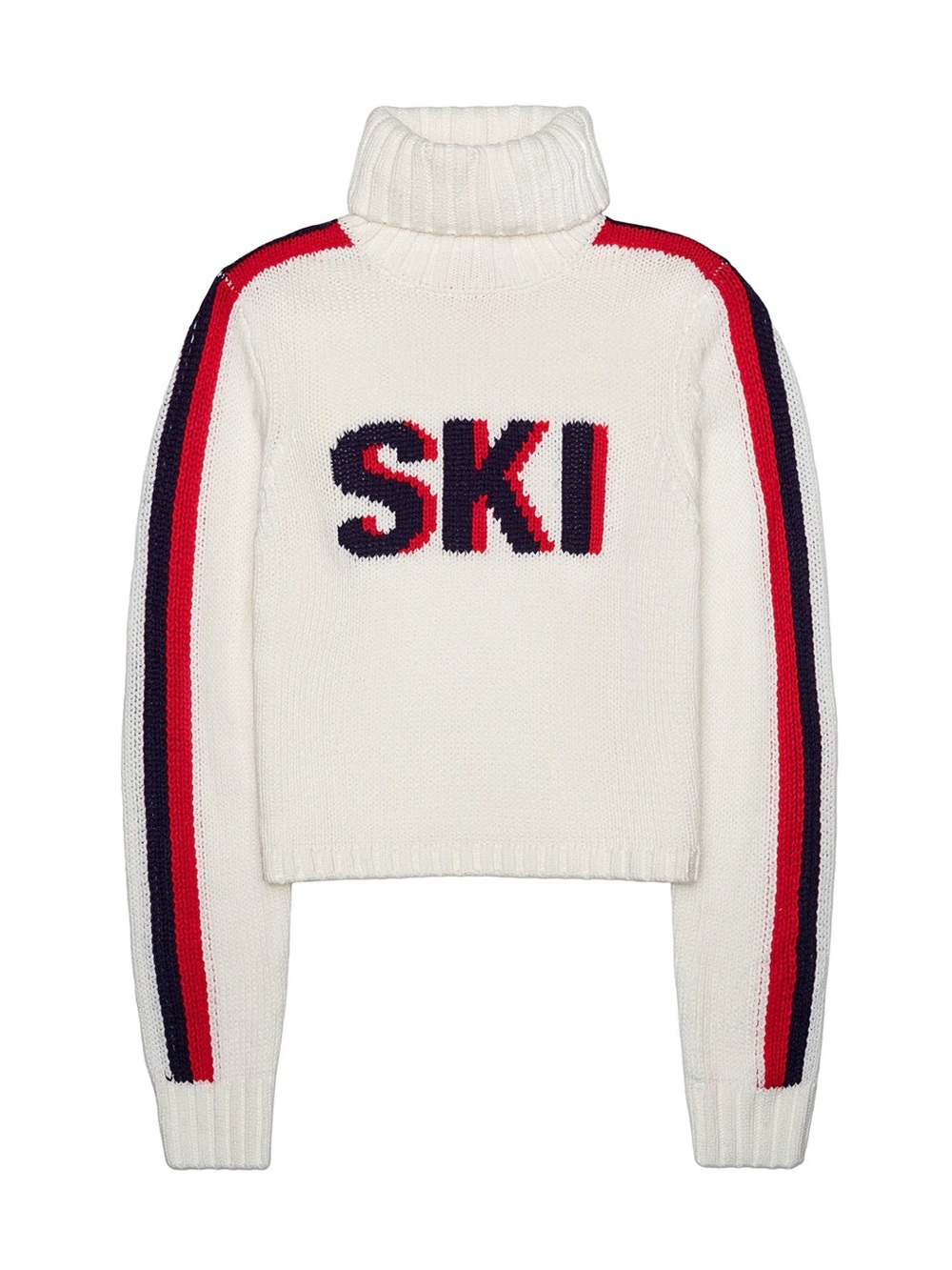 Cream Turtleneck Sweater with Red & Navy Ski Intarsia
